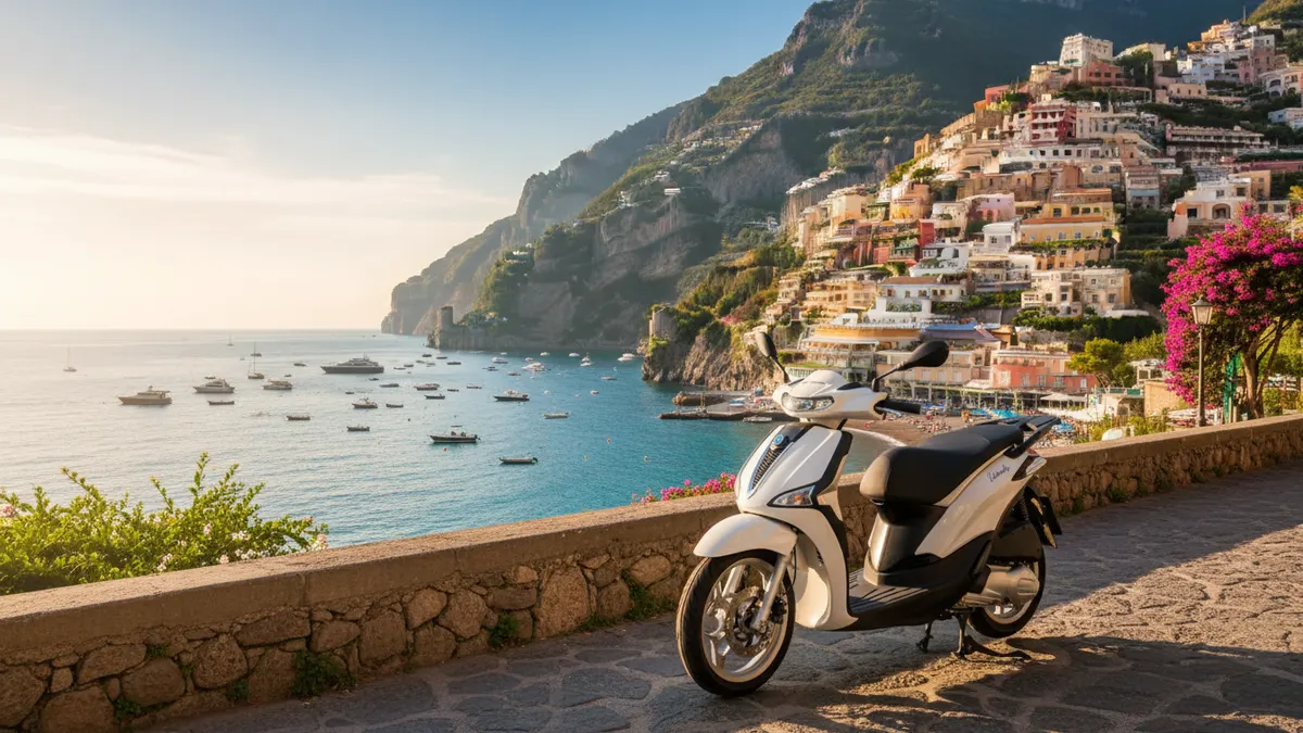 Aluguer de scooters na Costa Amalfitana com vista para o mar